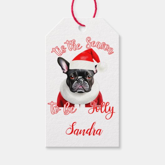 Franse Bulldog Santa Outfit Cadeaulabel (Voorkant)
