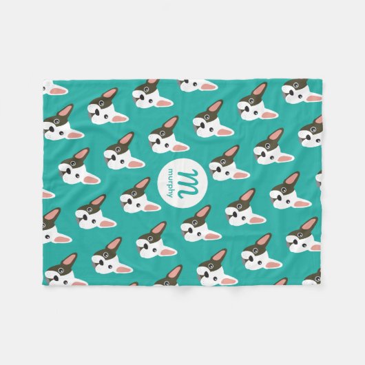 Franse Bulldog Schattige Dog Custom Monogram Uw Kl Fleece Deken (Voorkant (Horizontaal))