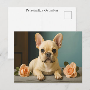 Franse Bulldog Schattige Moderne Puppy Hond Roos P Feestdagenkaart