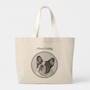 Franse Bulldog Schilderen White Black Pied Dog Art Grote Tote Bag