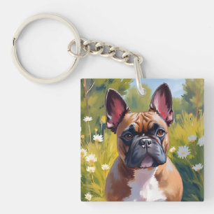 Franse Bulldog Schilderij van huisdier Honden Ku Sleutelhanger