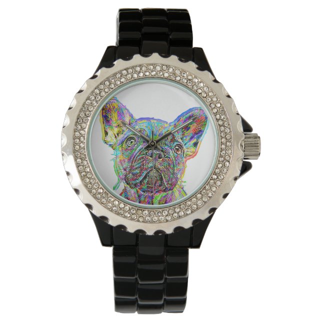Franse Bulldog schilderij vrouwen horloge (Voorkant)