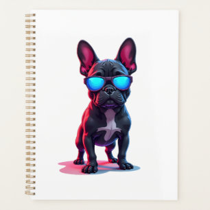Franse Bulldog SciFi Draagt Coole Zonnebril Planner
