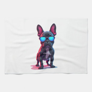 Franse Bulldog SciFi met Coole Zonnebril Theedoek
