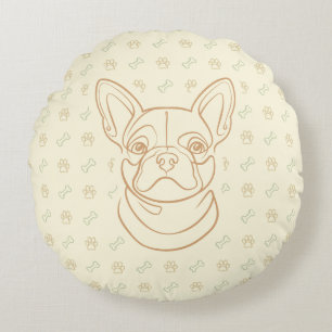Franse Bulldog Sierlijn Kunstpatroon Rond Kussen