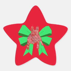 Franse Bulldog Silhouette Red & Green Bow-kerstmis Ster Sticker