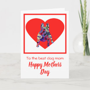 Franse Bulldog Silhouette Red Heart Moederdag Bedankkaart