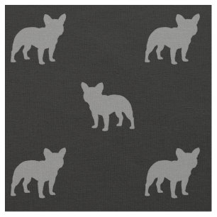 Franse Bulldog Silhouettes Pattern Grey and Black Stof