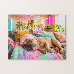 Franse Bulldog Slapend met Slaapmasker Legpuzzel