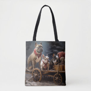Franse Bulldog Sneeuw Slede Kerst Decoratie Draagtas