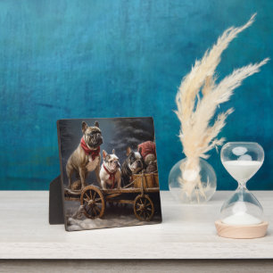 Franse Bulldog Sneeuw Slede Kerst Decoratie Fotoplaat