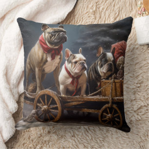Franse Bulldog Sneeuw Slede Kerst Decoratie Kussen