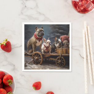 Franse Bulldog Sneeuw Slede Kerst Decoratie Servet