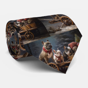 Franse Bulldog Sneeuw Slede Kerst Decoratie Stropdas