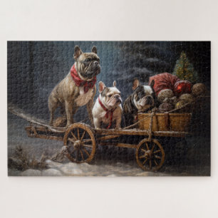 Franse Bulldog Snowy Sleigh Kerst Decor Legpuzzel