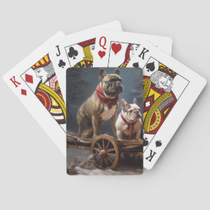 Franse Bulldog Snowy Sleigh Kerst Decor Pokerkaarten