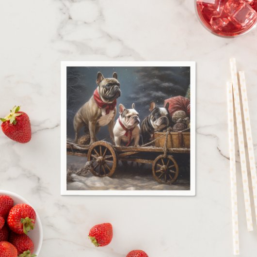 Franse Bulldog Snowy Sleigh Kerst Decor Servet (Insitu)