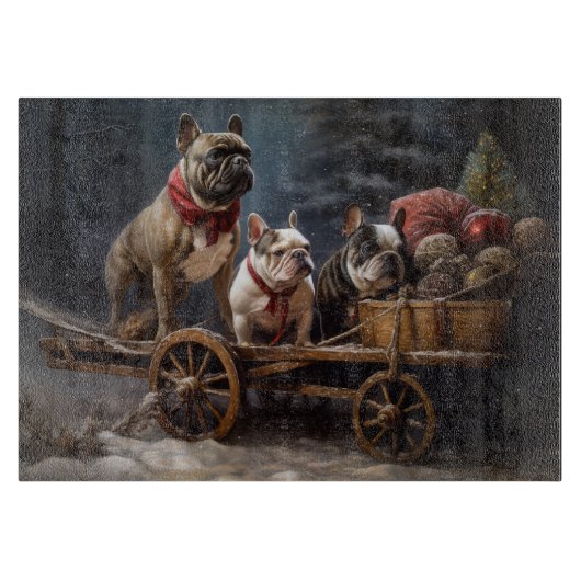 Franse Bulldog Snowy Sleigh Kerst Decor Snijplank (Voorkant)