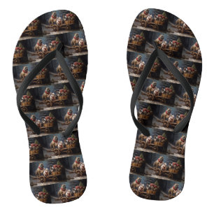 Franse Bulldog Snowy Sleigh Kerst Decor Teenslippers