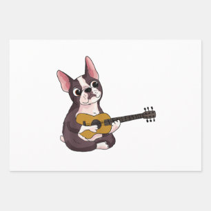 Franse Bulldog-spelgitaar Funny Guitarist Inpakpapier Vel