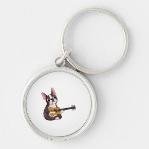 Franse Bulldog-spelgitaar Funny Guitarist Sleutelhanger