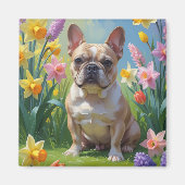 Franse Bulldog Spring Bloemen Schilderen Magneet (Voorkant)