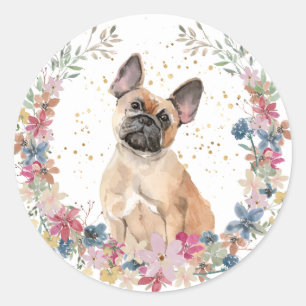 Franse Bulldog Spring Flowers Wreath Ronde Sticker