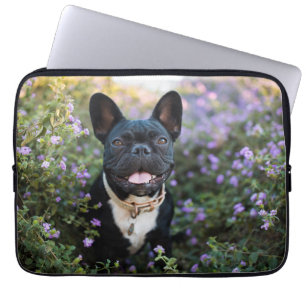 Franse Bulldog Stands in Flowers Laptop Sleeve