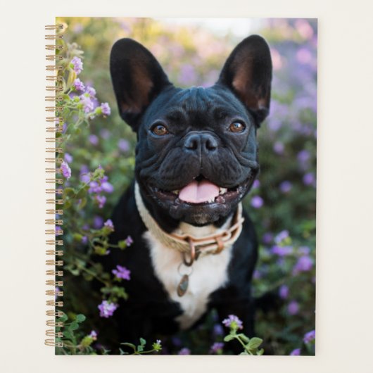 Franse Bulldog Stands in Flowers Planner (Voorkant)