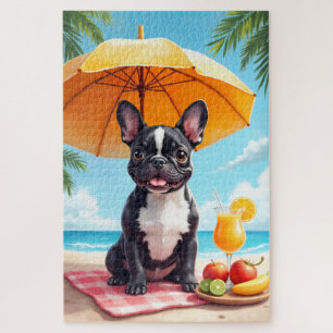 Franse Bulldog Strand Relax Scène Legpuzzel