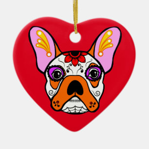 Franse Bulldog Sugar Skull Keramisch Ornament