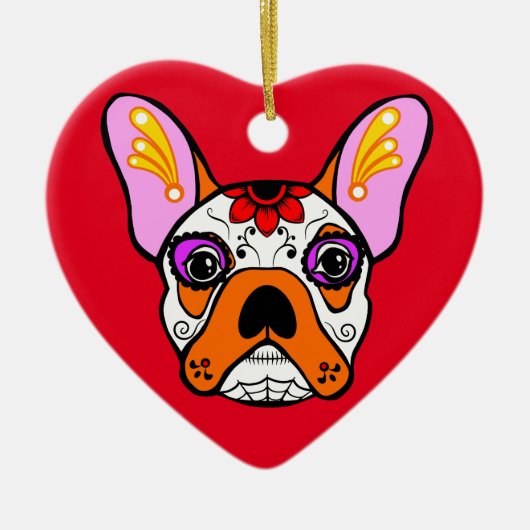 Franse Bulldog Sugar Skull Keramisch Ornament (Voorkant)