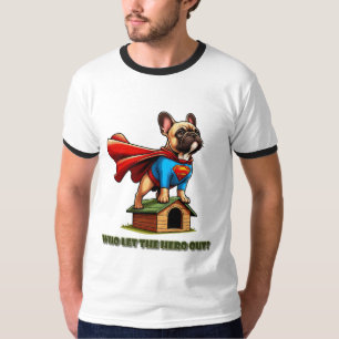 Franse Bulldog Superheld "Wie Laat De Held Eruit?" T-shirt