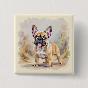 Franse Bulldog Tan Fawn-kleurige Schattigee French Vierkante Button 5,1 Cm