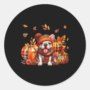 Franse Bulldog Thanksgiving Luipaard Pompoenen Her Ronde Sticker