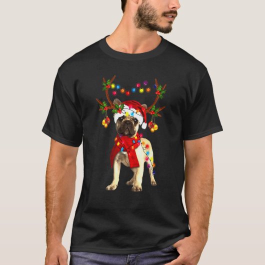 Franse Bulldog Tree Light-mas T-shirt (Voorkant)
