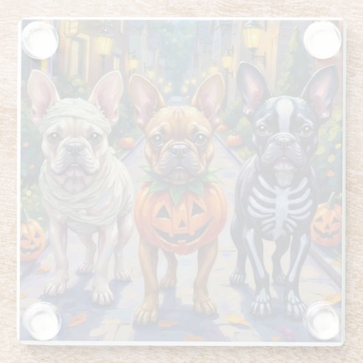 Franse Bulldog Trick-or-Treating Halloween kostuum Glazen Onderzetter (Achterkant)
