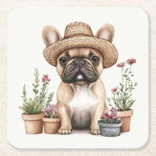 Franse Bulldog Tuinieren Bloempotten Vierkante Kartonnen Onderzetter
