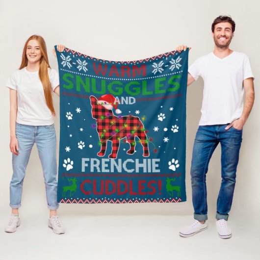 Franse Bulldog Ugly kerstSweater Xmas Pajama Fleece Deken (In situ)