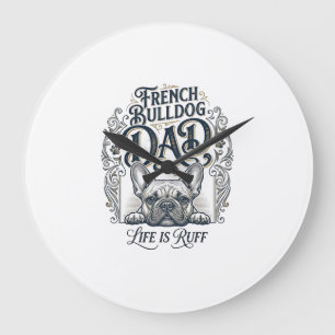 Franse Bulldog Vader Leven Is Ruw Vintage T-shirt Grote Klok