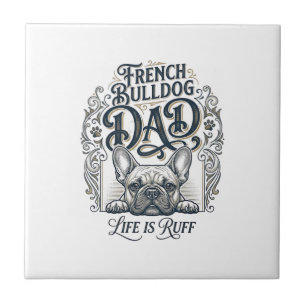Franse Bulldog Vader Leven Is Ruw Vintage T-shirt Tegeltje