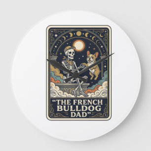 Franse Bulldog Vader Vintage Skelet Tarot T-shirt_ Grote Klok