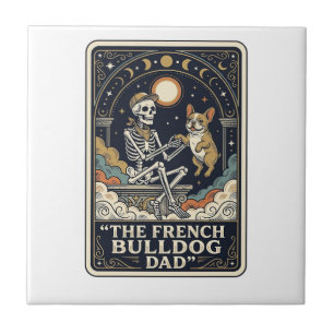 Franse Bulldog Vader Vintage Skelet Tarot T-shirt_ Tegeltje