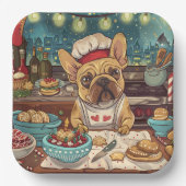 Franse Bulldog Vakantie Bakken: Feestelijke Kerstm Papieren Bordje (Voorkant)