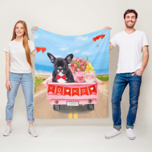 Franse Bulldog Valentijnsdag Truck Fleece Deken