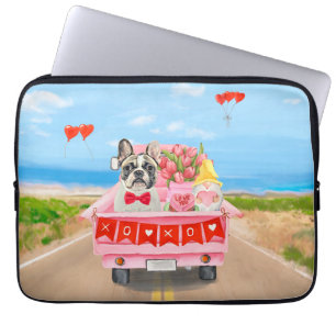 Franse Bulldog Valentijnsdag Truck Laptop Sleeve