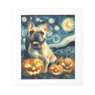 Franse Bulldog van gogh sterrenhemel halloween  Notitieblok
