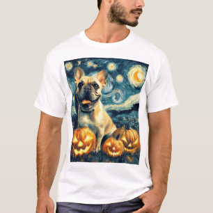 Franse Bulldog van gogh sterrenhemel halloween  T-shirt