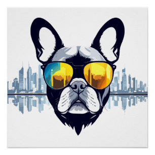 Franse Bulldog Vector Art Animal Modern Urban City Perfect Poster