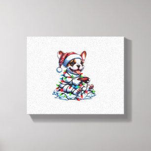 Franse Bulldog Videospel Controller Licht Sneeuw K Canvas Afdruk